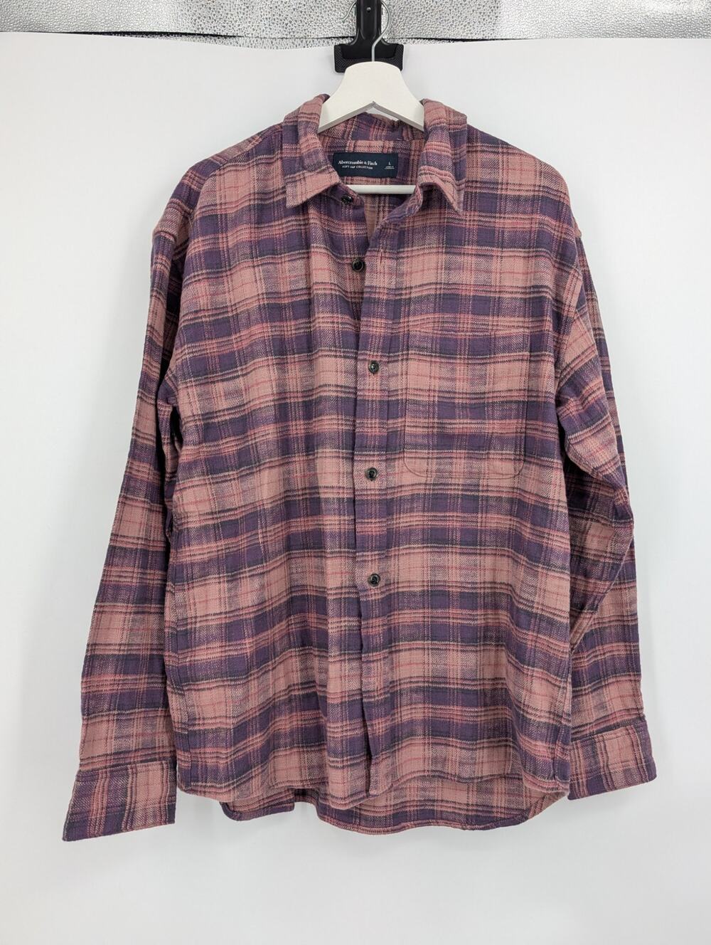 Abercrombie & Fitch Soft A&F Collection Slub Flannel Light Pink Plaid Men's L